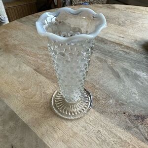 Vintage Moonstone Hobnail Glass Vase - 5.75” tall